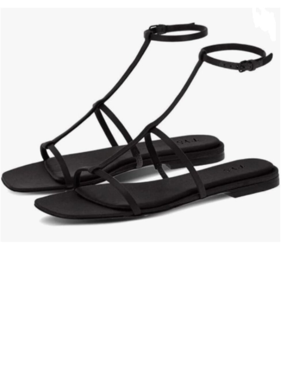 FYS Black Square Open Toe Sandals Backless Ankle Strap Flats Casual Beach Shoes